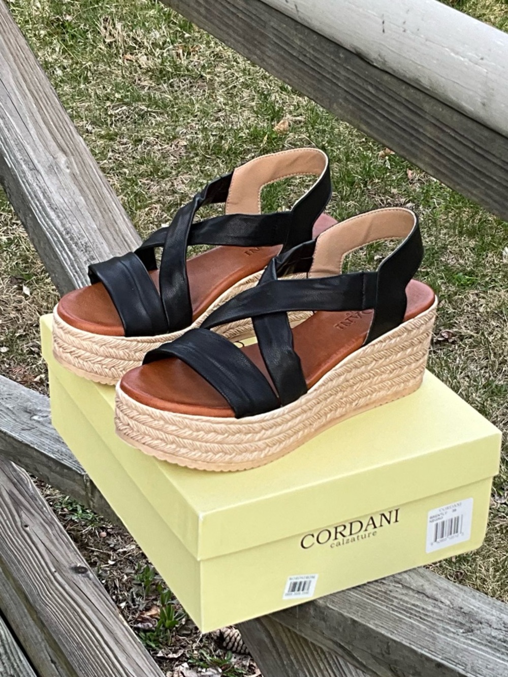 NWT Cordani Brently Espadrille Platform Wedge Sandal in Black